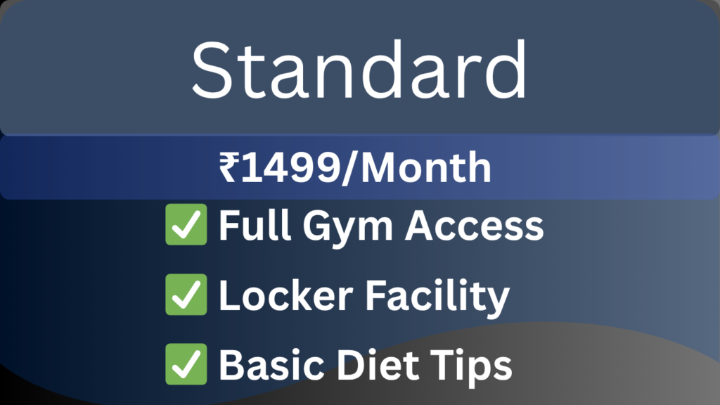 “Gym membership plans at IMBACK Fitness Arena Kollam showing basic, standard, and premium packages with pricing”