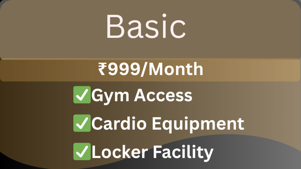 “Gym membership plans at IMBACK Fitness Arena Kollam showing basic, standard, and premium packages with pricing”